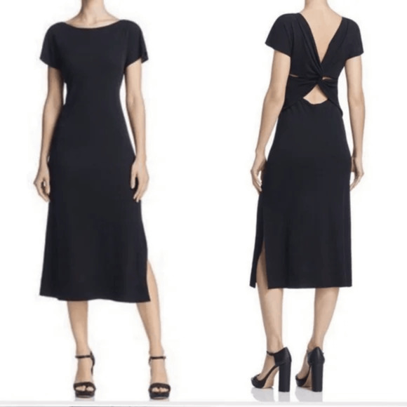 Theory Andrizza Twist Back Dress black cotton interlock midi womens size SMALL - Picture 8 of 8